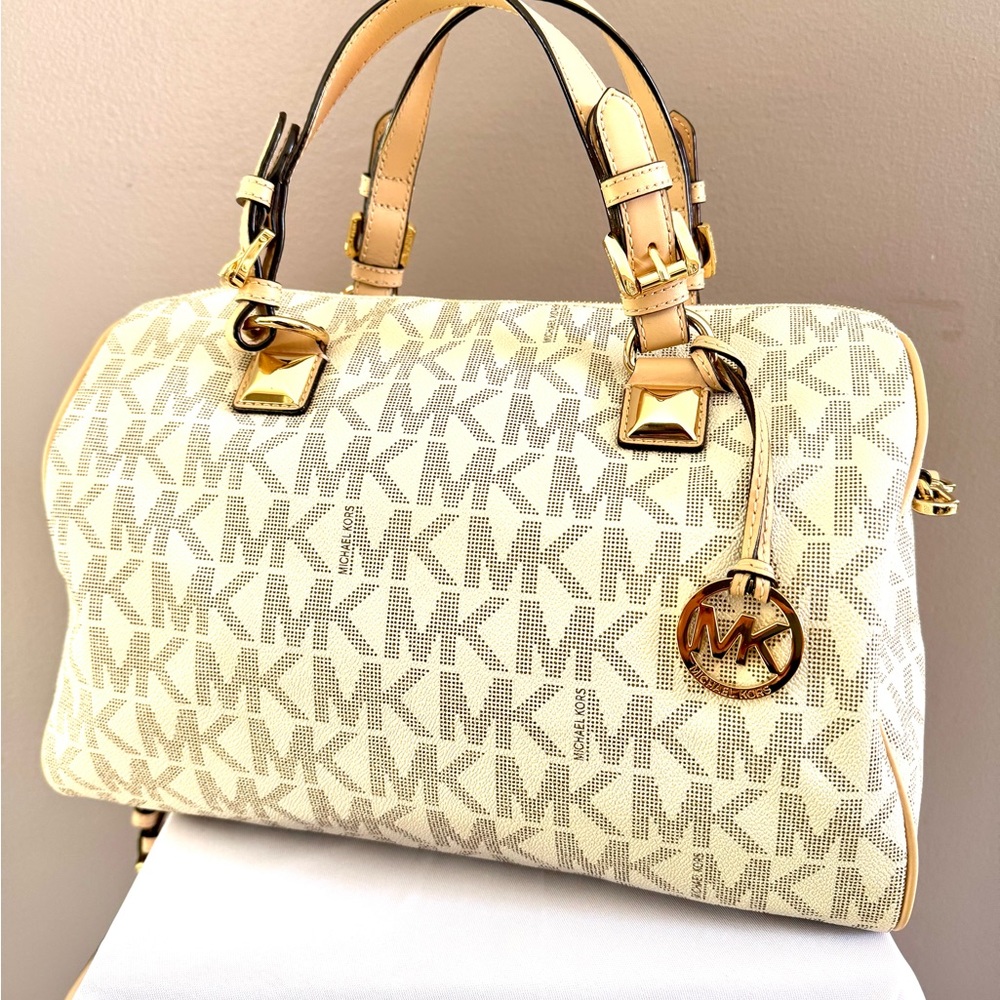 Michael Kors White and Gold Satchel